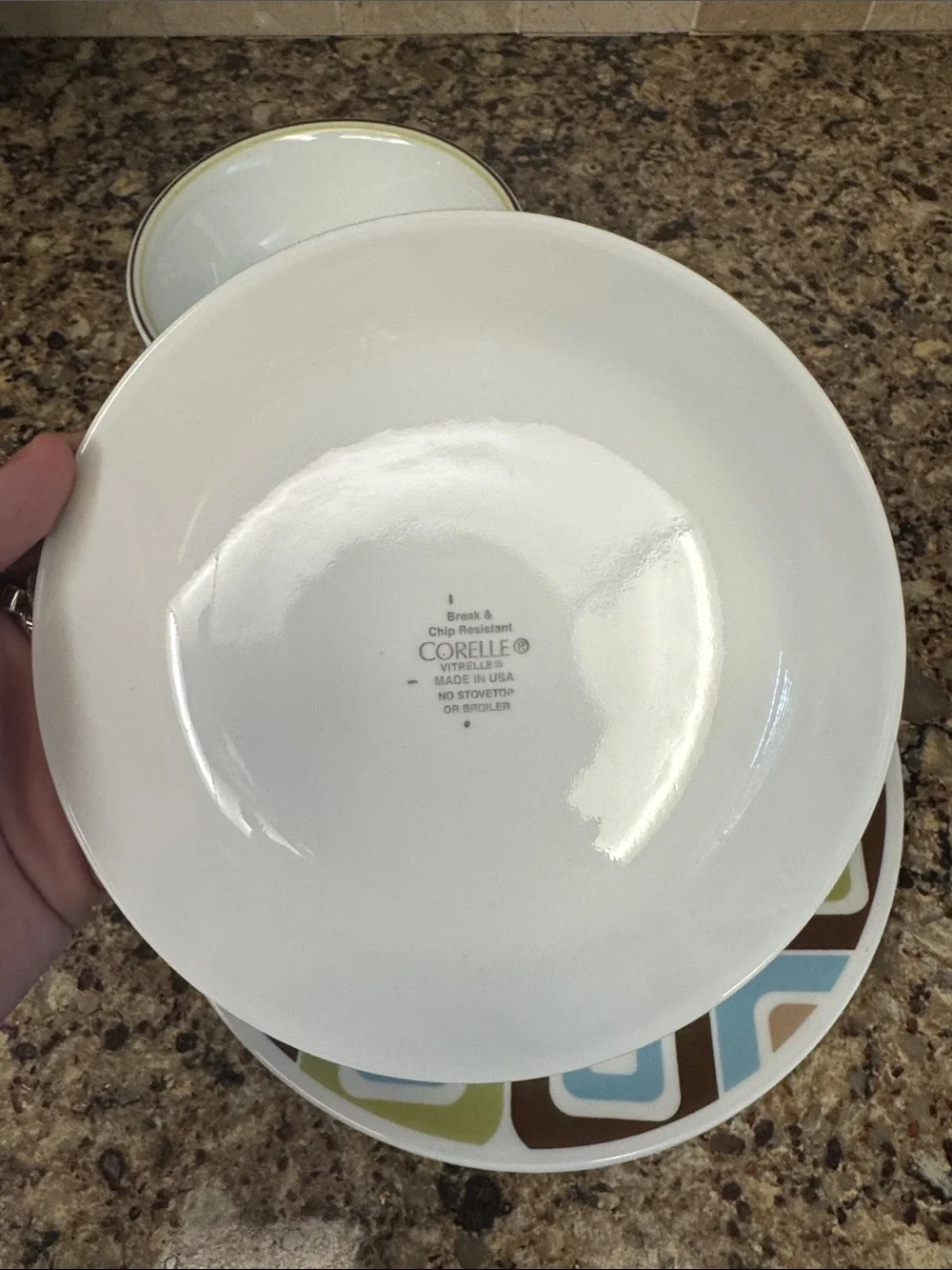 Corelle SQUARED Geometric Dinnerware Set in Blue, Green, Brown Set of 11